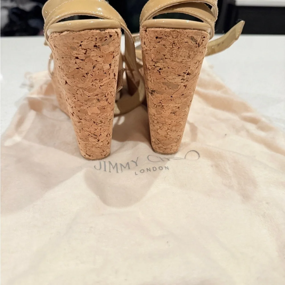 Jimmy Choo Tan Cork Wedge Heels